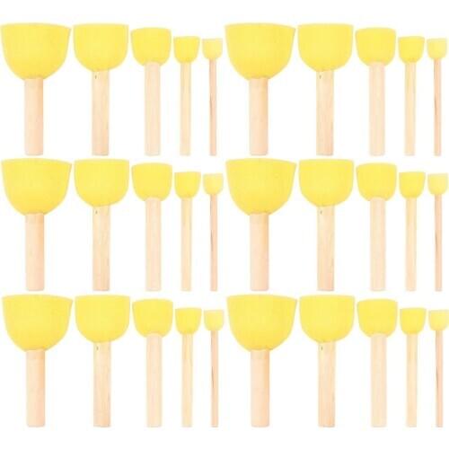 Pack of 30 Round Foam Sponge Paint Brush Set - Stencil Brush Value Pack - 5 Different Sizes - Great for Kids Arts and Crafts, St