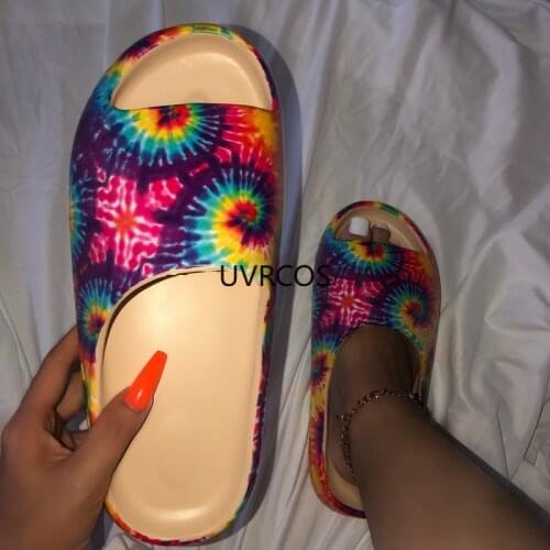 New Home Women Thick-soled Slippers Platform Chunky Heel Living Room Slides Trend Designer Sunflower Printed Shoes Ladies Female