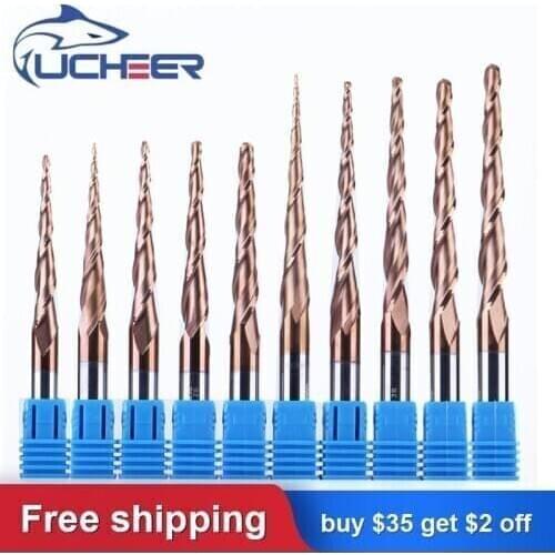【Wholesale tools】UCHEER 10/50pcs 4mm HRC55 Taper Ball Nose milling cutter cnc tool carbide End Mill woodworking router bits