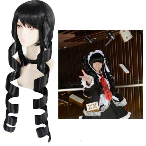 Women Girl Danganronpa Celestia Ludenberg Cosplay Wig Black Spiral Curl Long Synthetic Hair Danganronpa Cosplay
