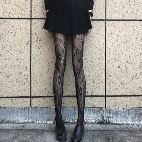 Sexy Lolita Tights Women Mesh Lace Rose Erotic Stockings Fashion Transparent White High Waisted Nylon Gothic Pantyhose PJ321