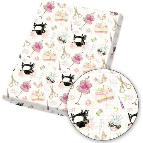 Polyester Cotton Fabric Scissors Ruler Printed Cloth Sheet Dress Making DIY Craft Supplies Handmade Mask Bag Material 45*145cm