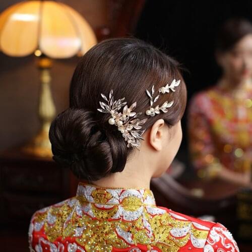 Simple Leaf Wedding Combs Hair Piece Pearls Crystal Women Jewelry Handmade Hair Clips Xiuhe Bohemian Headdress Wedding Hair