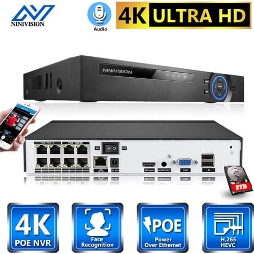 4K 8MP NVR Ultra HD H.265+ 8CH POE Network Video Recorder ONVIF NVR Suppot Face record & Face playback Infrared alert P2P