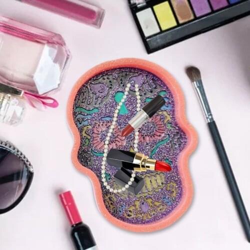 N7MF DIY Epoxy Crystal Resin Silicone Mold Skull Head Shape Tray Mold for DIY Tray Home Decoration Jewelry Making