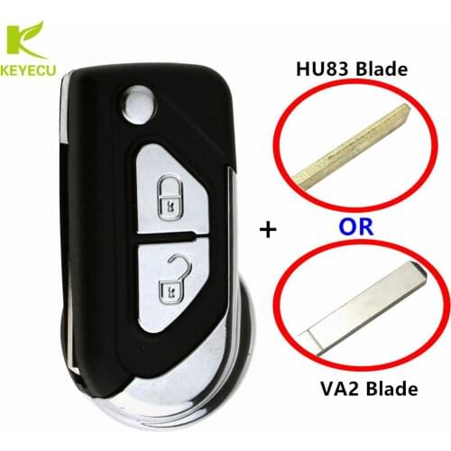 KEYECU Replacement Folding Remote Key Shell Case 2 Button for Citroen C3 DS3 2009-2017 With HU83 OR VA2 Uncut Blade NO LOGO