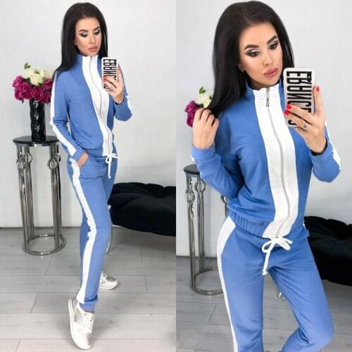 Sportswear Sports Suit Wome 2Piece Long Sleeve Zipper Top And Pants Autumn Solid Outfits Casual Set Womens Tracksuit