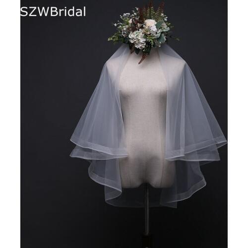 Wedding Veil With Combs With Comb Sexy Yarn Dyed Two-layer 2021 Real Photos Ribbon White Ivory Tulle Bride Cheap Bridal Veils
