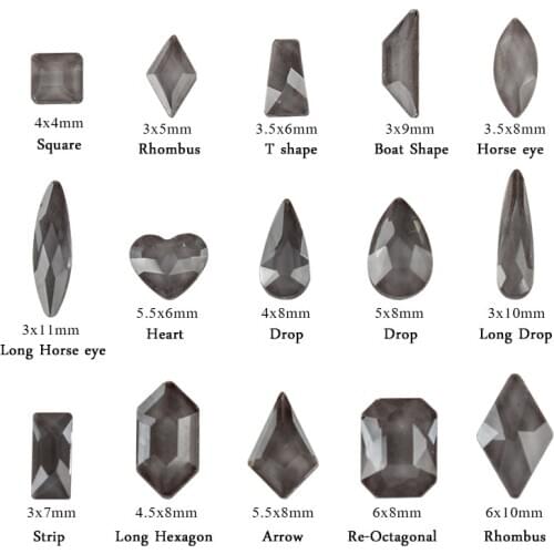 30/100pcs through Gray Nail Drill flat bottom special-shaped transparent crystal Aurora drill DIY Nail Decoration Accessorie