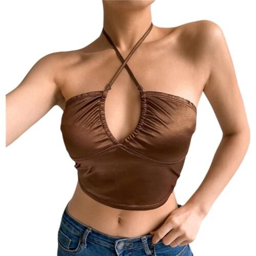 2021 Fashion Trend Women Ladies Summer Sexy Cross Halter V-Neck Sleeveless Solid Color Backless Crop Tops Fit Tanks Camisole