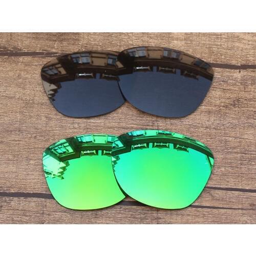 Vonxyz 2 Pairs Stealth Black & Jade Mirror Polarized Replacement Lenses for-Oakley Frogskins Frame