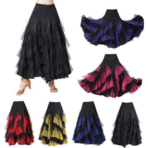 Womens Latin Dance Flare Swing Skirt Tango Ballroom Rumba Long Dress