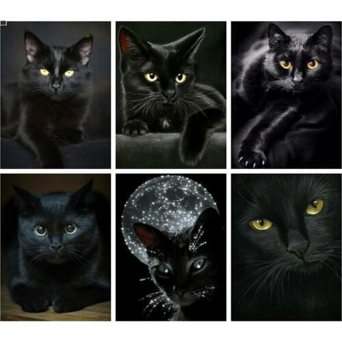 ZOOYA 5D Diamond Painting Black Cat Full Drill Diamond Mosaic Animal Home Decoration Painting With Diamonds Room Decor Gift