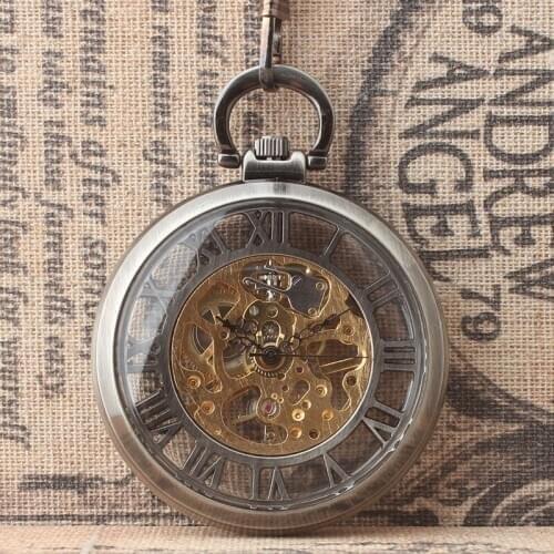 10pcs/lot Retro Classic Bronze Steampunk Gift Mechanical Pocket Watch Roman Dial Pocket Watches Wholesale