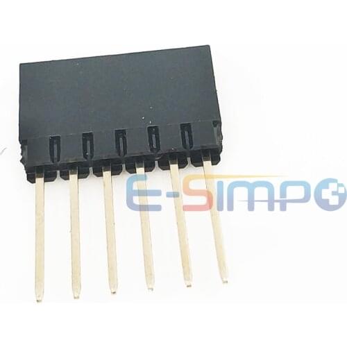 100pcs 2.54mm PC104 Female Header 1X6P/8P/10P/40P Straight Plastic Height 8.5+2.5=11mm, Pin Length 12mm single row Gold-plated