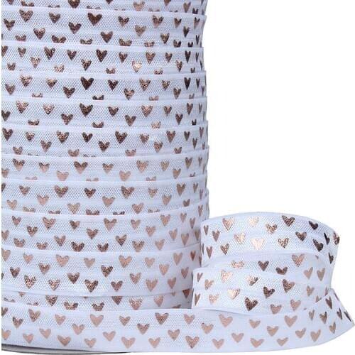 100 yards/roll) Free shipping heart printed rose foil printing foe fold over elastic for hair ties