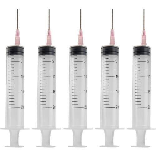 5Pcs 20ml Plastic Disposable Injector Syringe with Needles For Refilling Measuring Nutrient Feeding Accessories