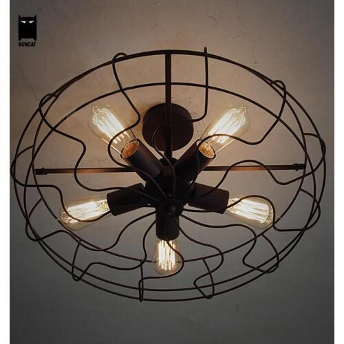Black Iron Fan Ceiling Light Fixture Industrial Loft Vintage Retro Plafon Lustre Hanging Lamp Luminaria for Kitchen Dining Room