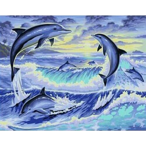 DIY Digital Painting By Numbers Package Dolphins game oil painting mural Kits Coloring Wall Art Picture Gift frameless