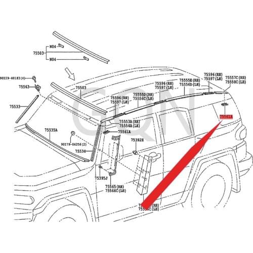 Roof drain channel side trim strip clip 2010-Toy ota FJC RUI SER HIL UXS URF LAN DCR UIS ERP RA DO screw trim strip