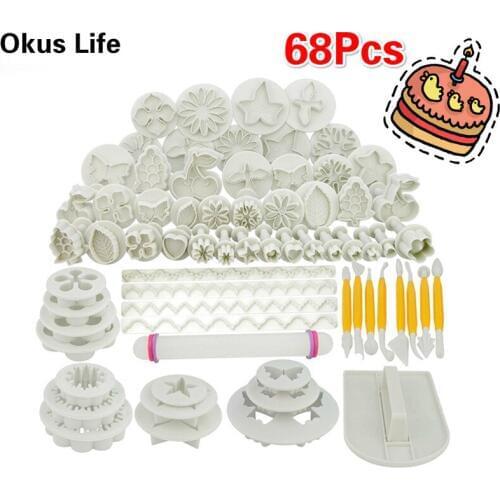 Brand New 68 Pcs/Set Food Grade Plastic DIY Cake Fondant Mould Cake Cookie Mold Plunger Cutter Baking Decorating Tools Gadgets