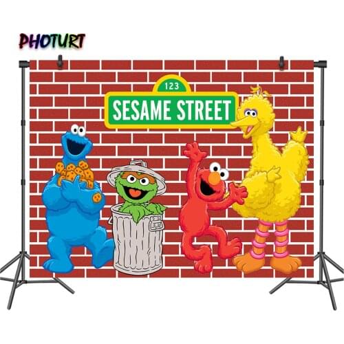 PHOTURT Sesame Street Backdrop Kids Birthday Background Elmo Cookie Monster Polyester Vinyl Photography Banner Photo Props