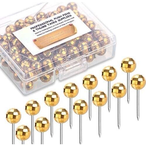 Map Tacks 1/4-Inch Metallic Golden Color Diamond Beads Head Marking Push Pins,100-count (Golden)