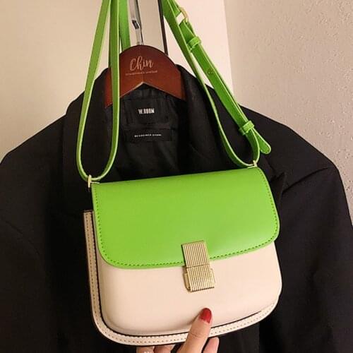 Color Contrast PU Leather Flap Shoulder Crossbody Bags For Women 2021 Womens Designer Small Handbag Female Travel Square Bag