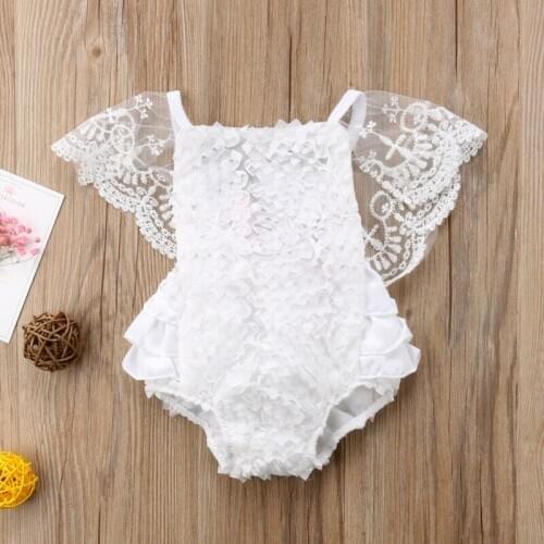 Baby Girls Lace Floral Cake Bodysuit Romper Jumpsuit Backless Sunsuit Outfits Set