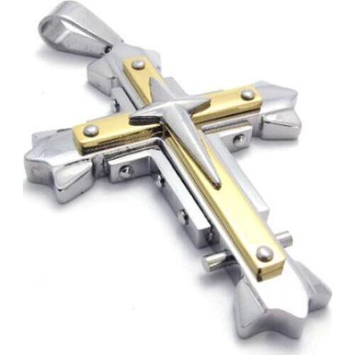 Toy Sports Self defense Titanium Steel Gold Cross Pendant Rotating Stainless Steel Necklace Scripture Boy Girls Jewelry Pendant