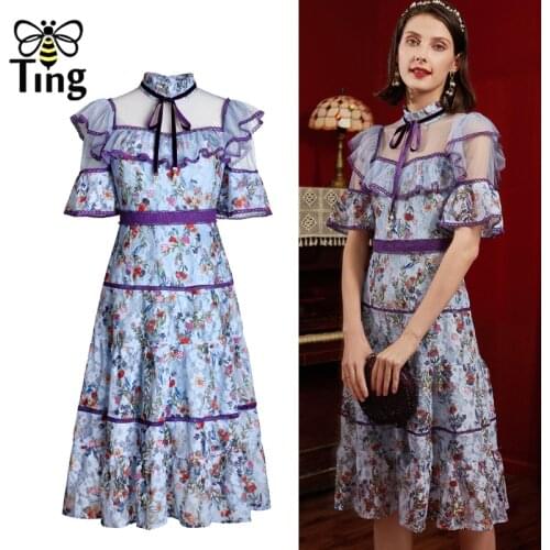 Tingfly Vogue Deisign Lace Ruffles Summer Midi A Line Dress Sweet Soft Egirl Women Casual Lace Floral Dress Work Vestidos Plus Z