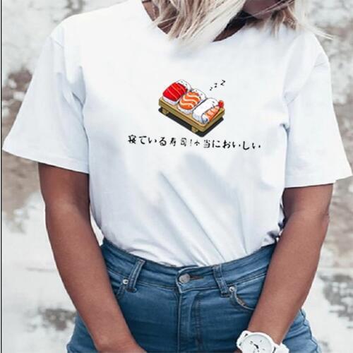 Sleepwalking Sushi T-Shirt Summer couple wear womens sushi short-sleeved printed T-shirt unisex tops mens T-shirt
