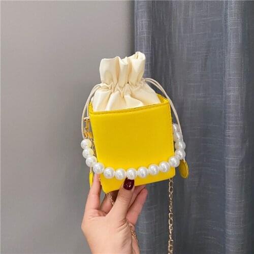 Small Bag for Women Ladies Handbags Pearl Chain Top-Handle Bucket Bag Leather Candy Color Purse Branded Crossbody Shoulder