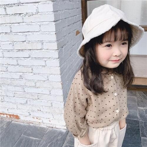Korean style cute dot sigle-breasted shirts for fashion girls cotton 2 colors casual shirt clothes