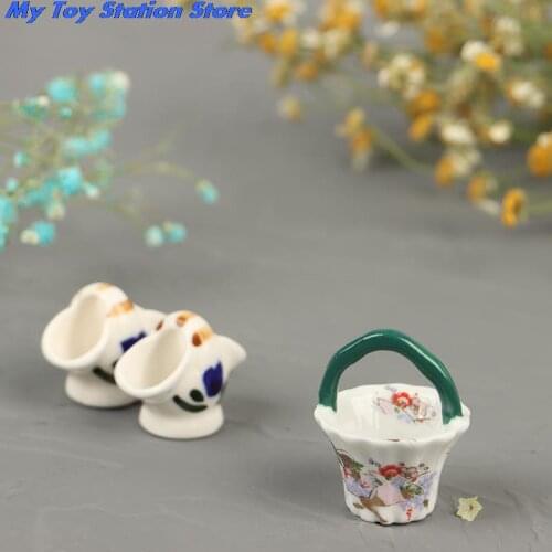 2021 New Arrival 1/12 Dollhouse Miniature Accessories Mini Porcelain Fruits Basket Bread Basket Model Toys 1PC