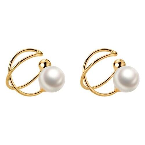 100% Real. 925 Sterling Silver Fine Jewelry Shell Pearl Double Rows Cross Clip on earrings (NO pierced) Ear-Bone