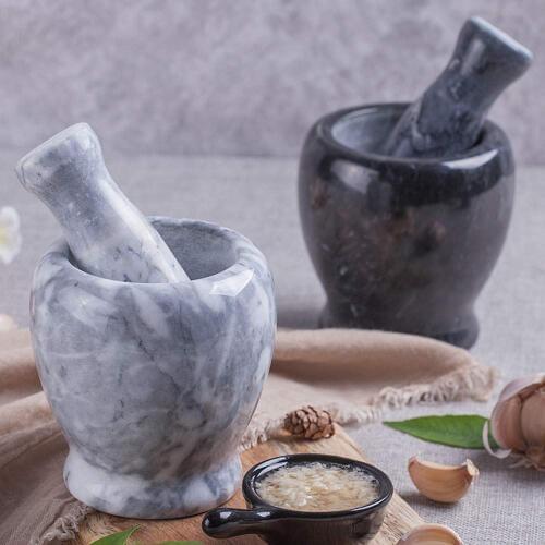Natural Small Mortar and Pestle Set Kitchen Grinding Bowl for Mixing Spices, Pastes, Pestos (10X8CM)