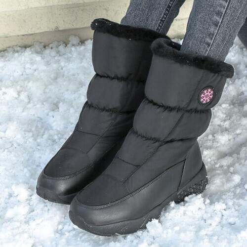 2020 new snow boots womens non-slip and velvet warmth thick-soled middle tube outdoor ladies cotton shoes winter mother shoes