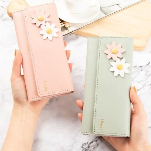 New Women Wallets Cute Ladies Money Bags Designer Long Female Flowers Purses Leather Girls Coin Purse Card Holder Case