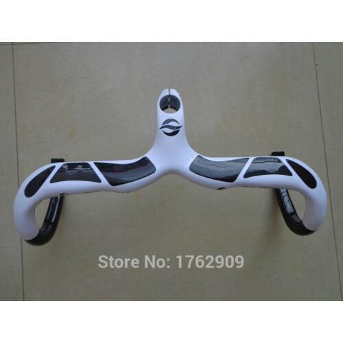 New white QILEFU full carbon bicycle handlebar Road bike carbon handlebar and Stem integrated with computer stent hole Free ship