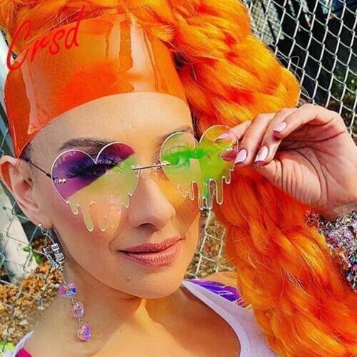 CRSD 2020 Fashion Stylish Dripping Punk Heart Sunglasses Women Personnality Party Eyewear Female Colorful Mirror Rimless Shades