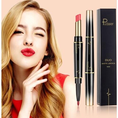 16 Colors 2 In 1 Head Matte Lipstick Lip Liner Pen Waterproof Long Lasting Pigments Cosmetic Lips Makeup Tool