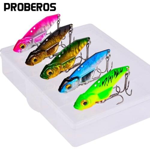 PROBEROS 5Pcs Fishing Lure 5g 7g 10g 20g VIB Lures 3D Eyes Bait Wobbler Spinners Spoon Baits Fishing Tackle with Treble Hook