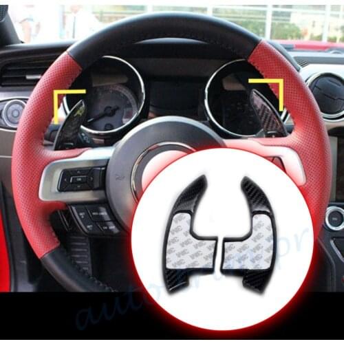 Carbon Fiber Steering Wheel Shift Paddle Shifter Extension Trim Fit For Ford Mustang 2015 2016 2017 2018 2019 Accessories