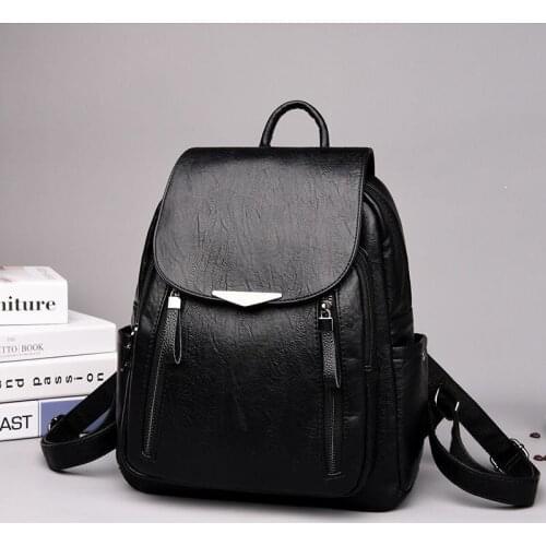 Fashion PU Leather Bacpack Female Luxury Travel Large Capacity Pack Double Zipper School Bag Daily Knapsack for Women Rucksack