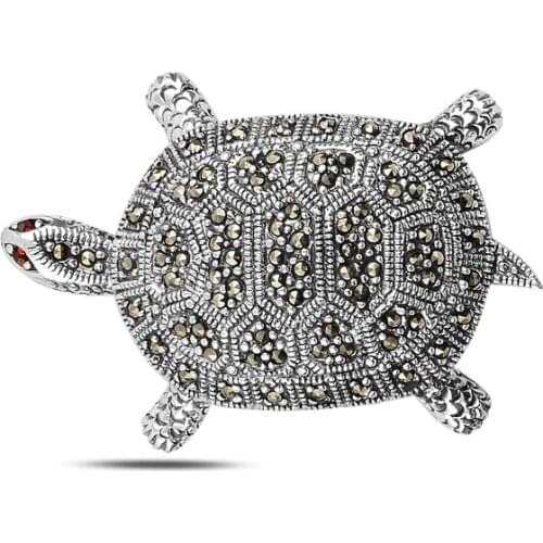 Silverlina Silver Tortoise Marcasite Brooch & Pendant