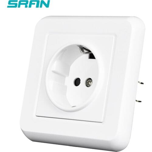SRAN power socket 16A 250V white flame retardant PC panel with iron plate and Iron claw wall sockets eu Standard for plug outlet