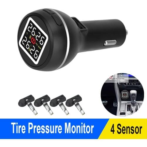 Car TPMS Cigarette Lighter Type Tire Pressure Monitoring System Save Fuel High Temperature Alarm with 4 Internal Sensors
