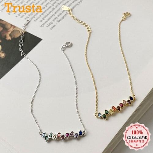 Trustdavis Minimalist Authentic 925 Sterling Silver Fashion Water Drop Colour CZ Bracelets For Women Wedding S925 Jewelry DA2066