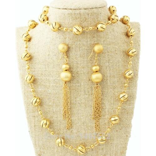 Unique Gold Ball Necklace/Earrings/Bracelet . Gold Color Fashion Jewelry For Women Gift New Trendy Jewelry Set
